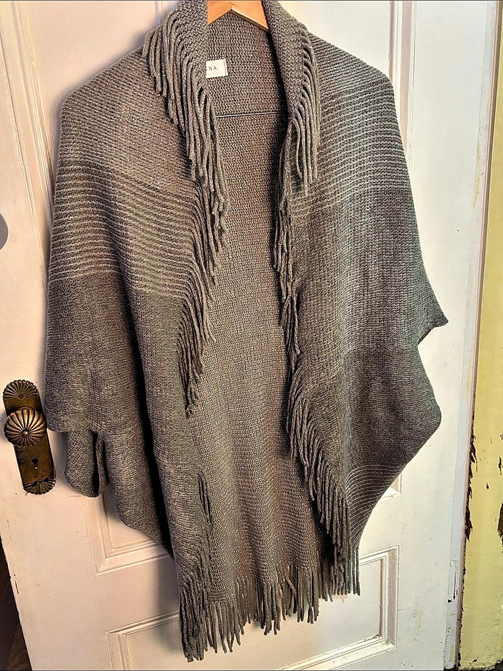 SIVANA Riva Knit Fringe Poncho sweater Gray
